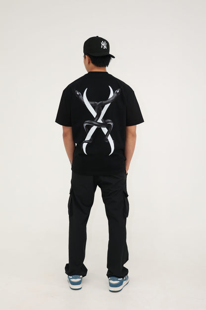 Dual Serpent Oversized Tee (Black) (385GSM)